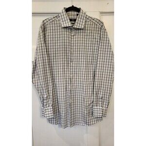 BOSS Hugo Boss Mens 17 34/35 Sharp Fit Gray White Plaid Long Sleeve Dress Shirt